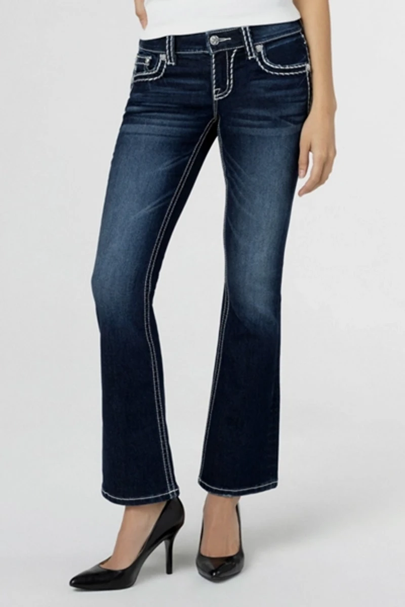 Miss Me Loose Saddle Stitch Border Bootcut Jean