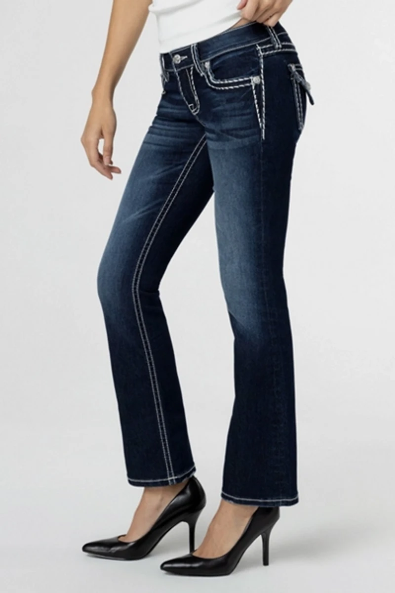 Miss Me Loose Saddle Stitch Border Bootcut Jean