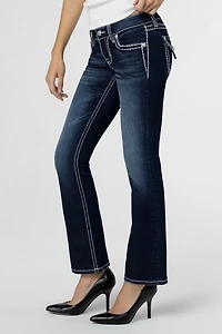 Miss Me Loose Saddle Stitch Border Bootcut Jean