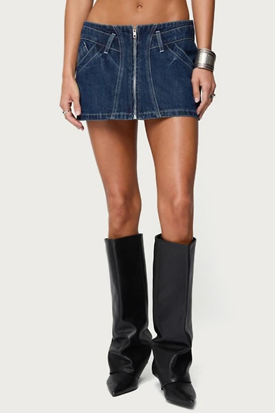Edikted Sharlo Zip Up Denim Mini Skirt