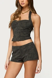 Edikted Taia Distressed Faux Leather Micro Shorts
