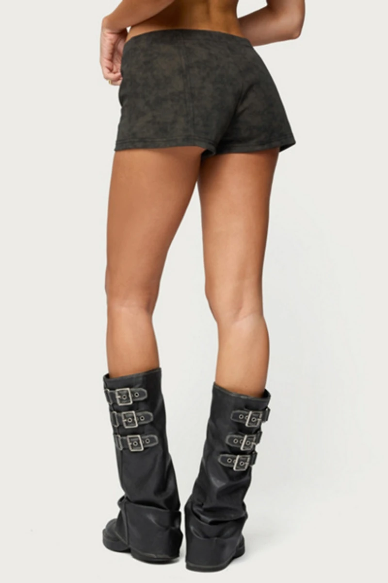 Edikted Taia Distressed Faux Leather Micro Shorts