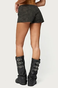 Edikted Taia Distressed Faux Leather Micro Shorts