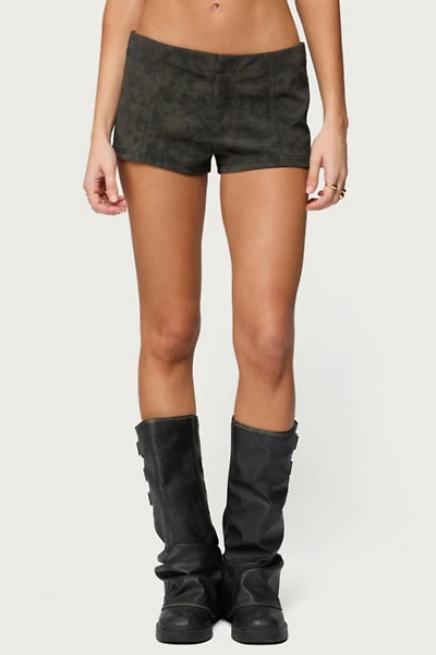 Edikted Taia Distressed Faux Leather Micro Shorts