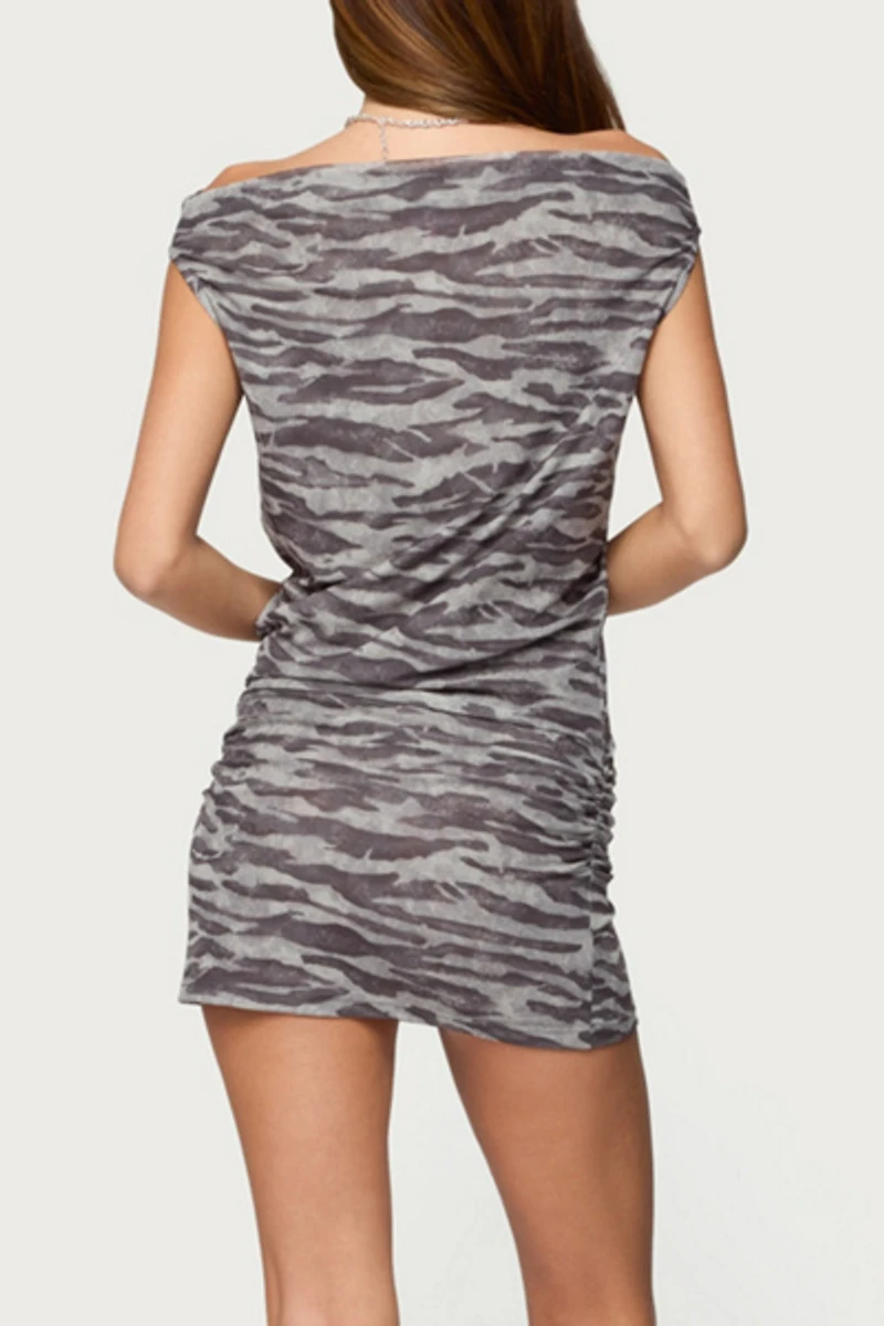 Edikted Lorel Printed Off Shoulder Mini Dress