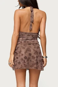 Edikted Ruched Printed Mesh Mini Dress