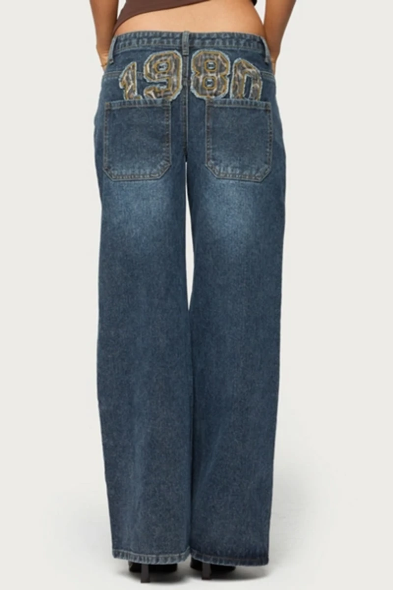 Edikted 1980 Leopard Patch Low Rise Baggy Jeans