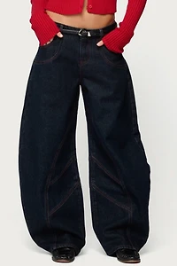 Edikted Double Pocket Low Rise Barrel Leg Jeans