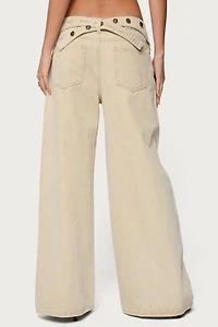 Edikted Buttoned Belt Low Rise Baggy Jeans