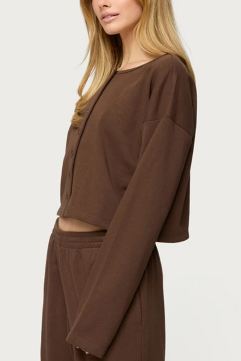 Edikted Binah Oversized French Terry Button Up Sweatshirt