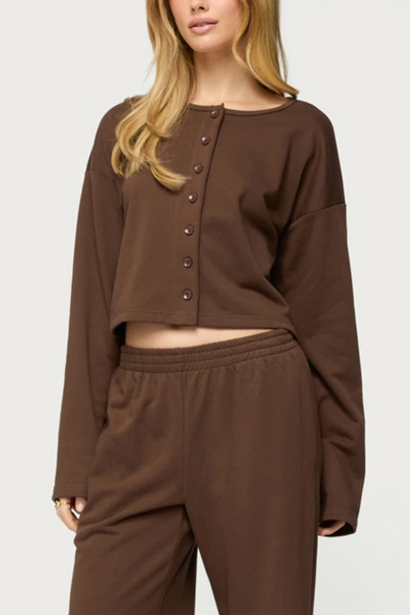 Edikted Binah Oversized French Terry Button Up Sweatshirt
