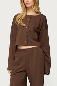 Edikted Binah Oversized French Terry Button Up Sweatshirt