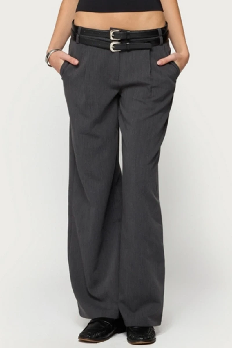 Edikted Andy Double Belt Straight Leg Tailored Pants