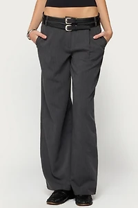 Edikted Andy Double Belt Straight Leg Tailored Pants