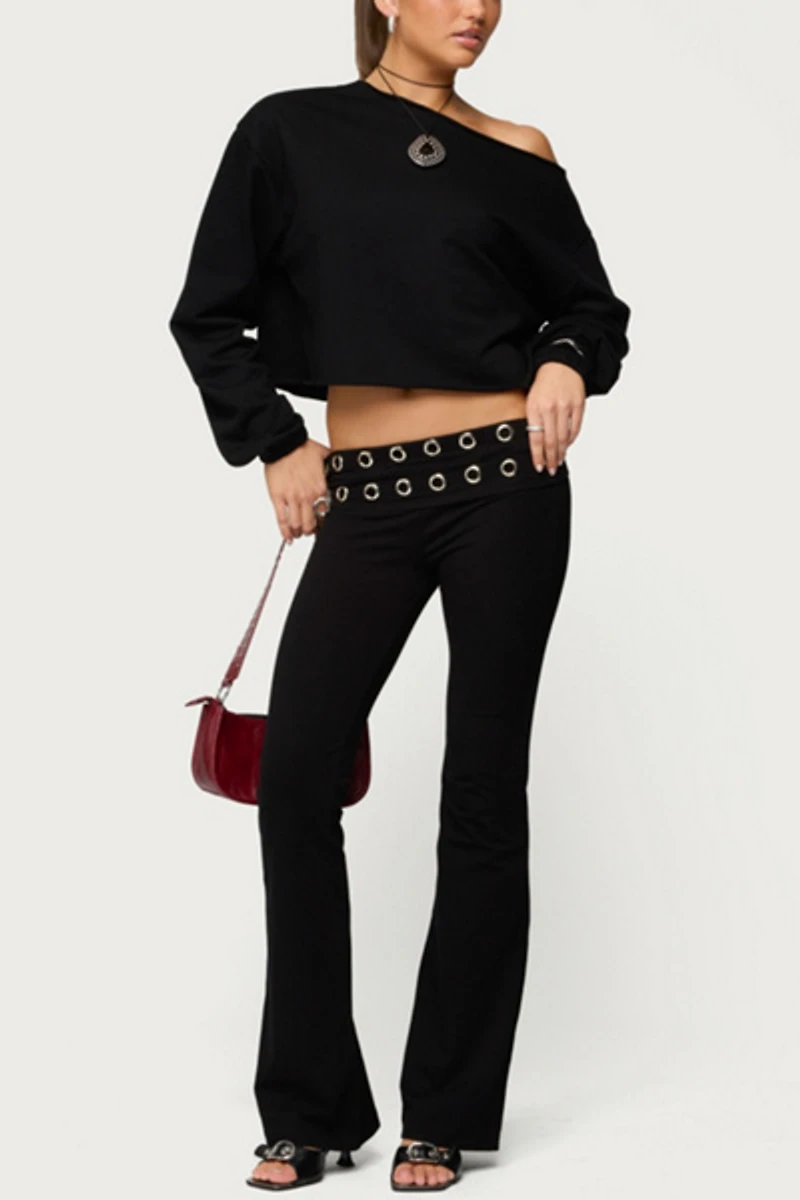 Edikted Nairobi Grommet Foldover Flared Leggings