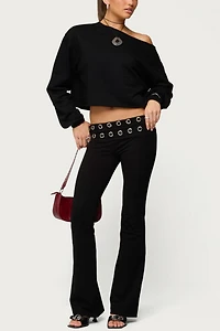 Edikted Nairobi Grommet Foldover Flared Leggings