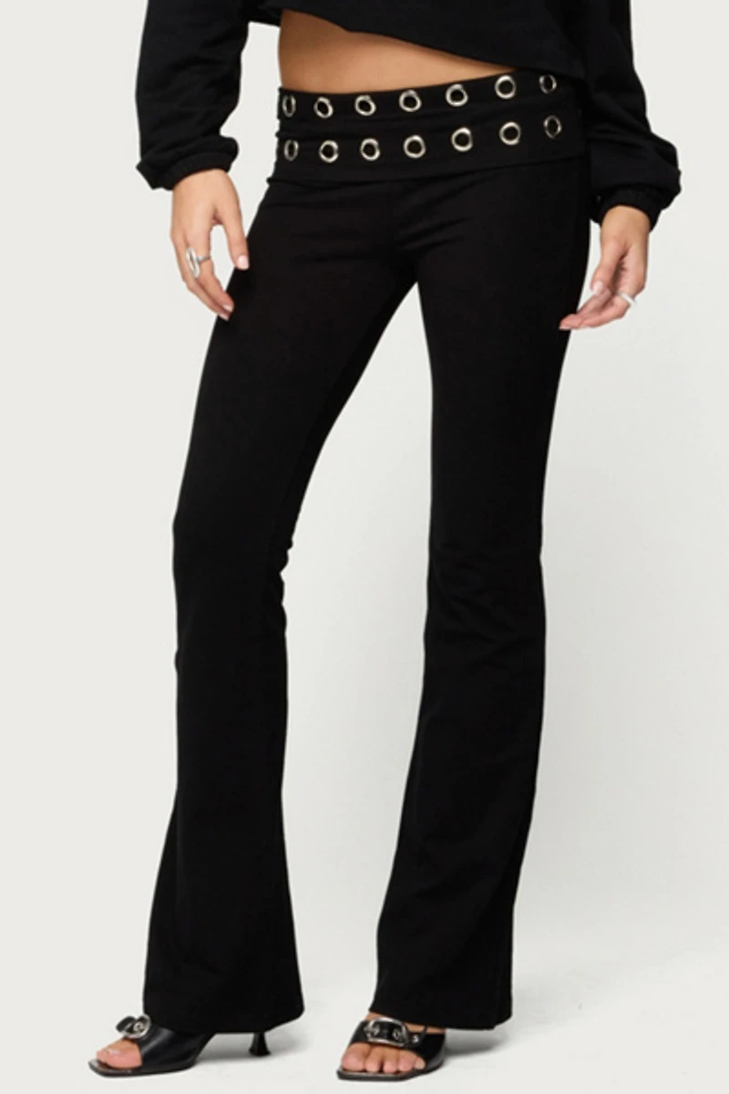 Edikted Nairobi Grommet Foldover Flared Leggings