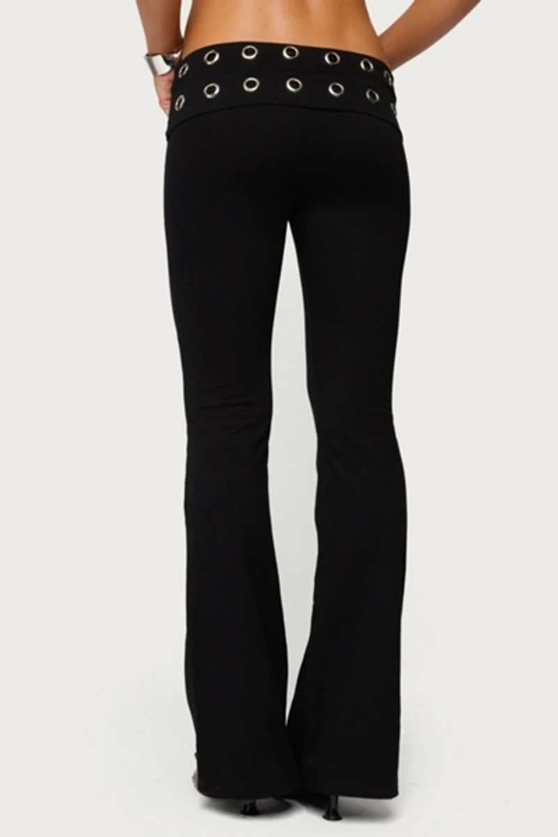 Edikted Nairobi Grommet Foldover Flared Leggings
