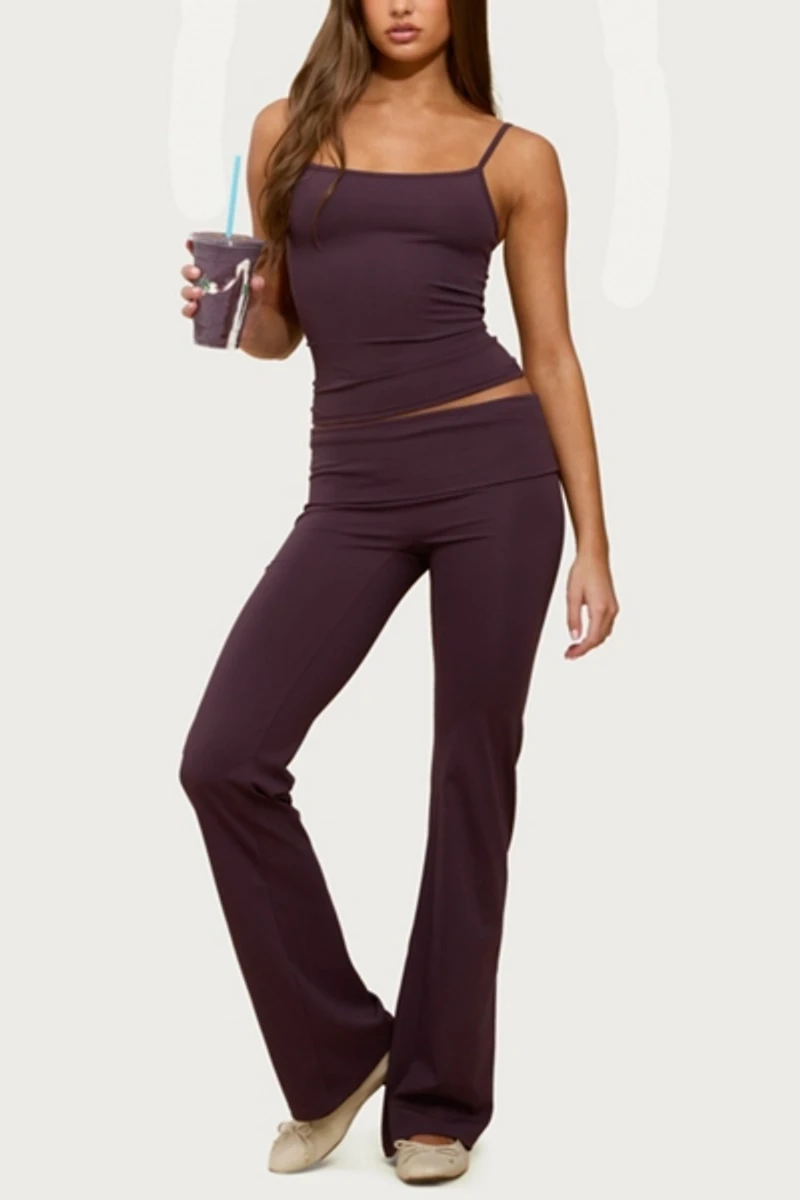 Edikted Oriane Foldover Flared Leggings