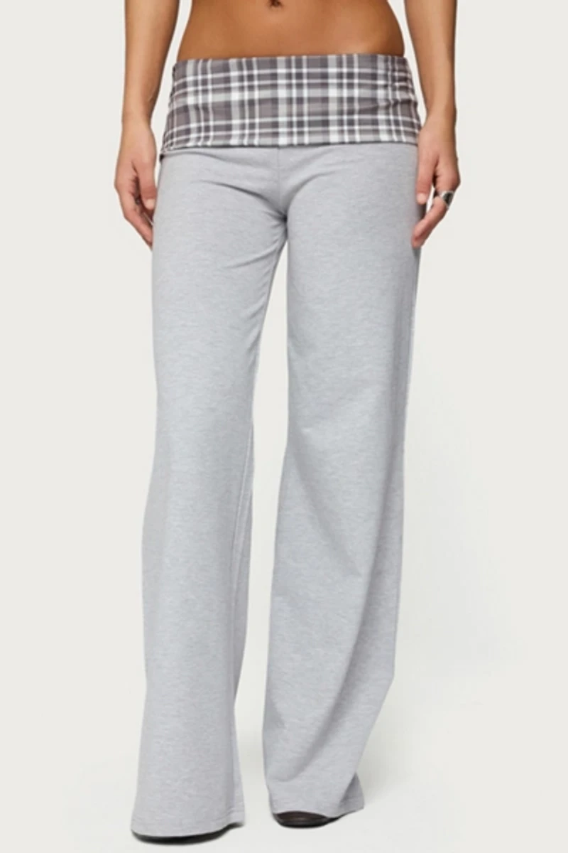 Edikted Kimmy Plaid Foldover Waist Pants