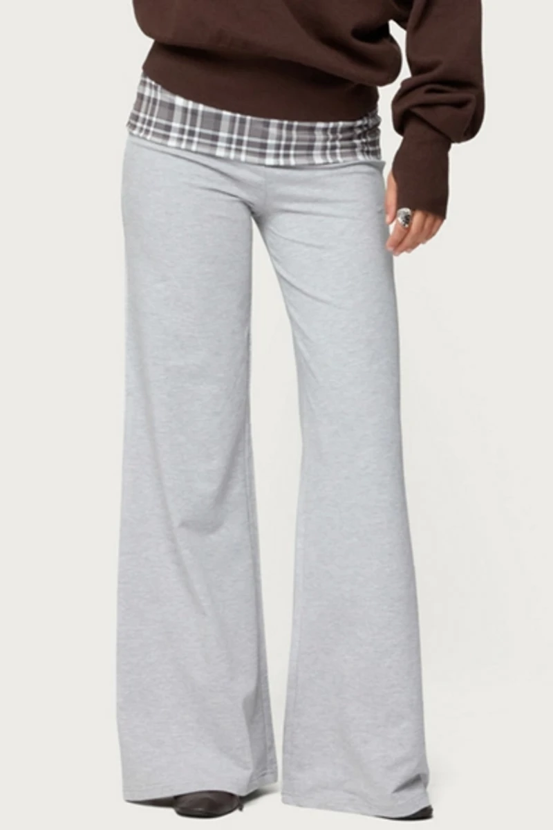 Edikted Kimmy Plaid Foldover Waist Pants