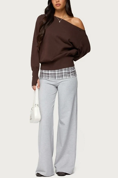 Edikted Kimmy Plaid Foldover Waist Pants