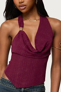 Edikted Mimi Asymmetric Textured Mesh Halter Top