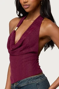 Edikted Mimi Asymmetric Textured Mesh Halter Top