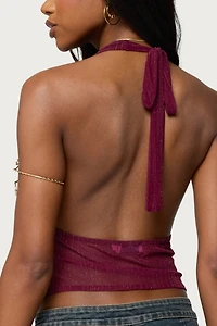 Edikted Mimi Asymmetric Textured Mesh Halter Top