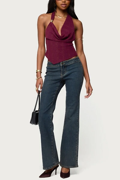 Edikted Mimi Asymmetric Textured Mesh Halter Top