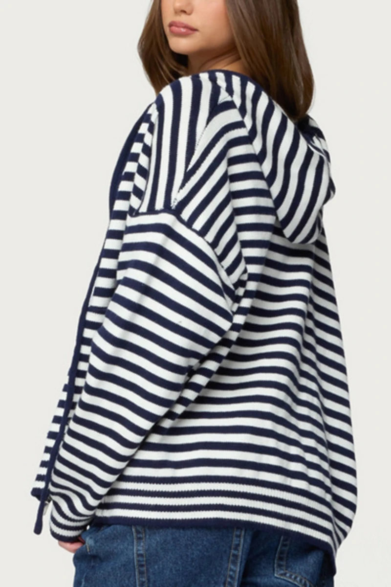 Edikted Safari Striped Knit Zip Up Hoodie