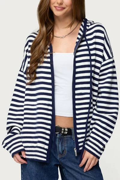 Edikted Safari Striped Knit Zip Up Hoodie