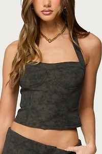 Edikted Taia Distressed Faux Leather Corset