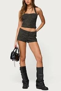 Edikted Taia Distressed Faux Leather Corset