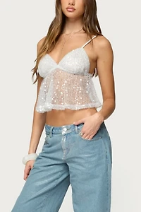Edikted Sheer Sequin Babydoll Tank Top