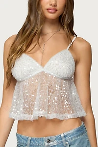 Edikted Sheer Sequin Babydoll Tank Top