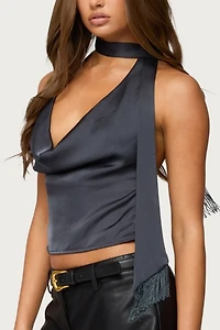 Edikted Satin Effect Cowl Neck Scarf Top