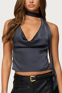 Edikted Satin Effect Cowl Neck Scarf Top
