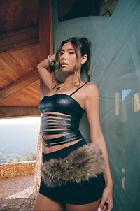 Edikted Nia Cutout Shredded Faux Leather Top