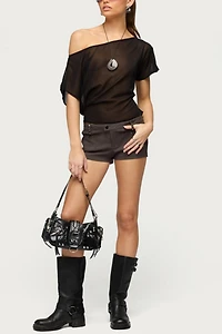 Edikted Noria Sheer Chiffon Off Shoulder Top