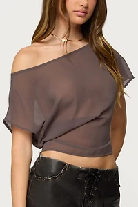 Edikted Noria Sheer Chiffon Off Shoulder Top