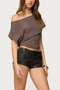 Edikted Noria Sheer Chiffon Off Shoulder Top