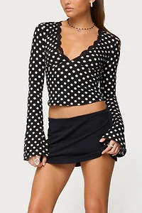 Edikted Polka Dot Lacey Plunge Neck Top