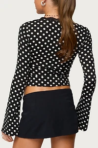Edikted Polka Dot Lacey Plunge Neck Top