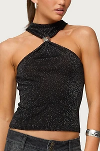 Edikted Nalia Gathered Ring Glitter Knit Top