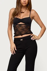 Edikted Damarie Cutout Ruched Sheer Lace Top