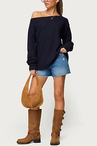 Edikted Damari Off Shoulder Oversized Waffle Top