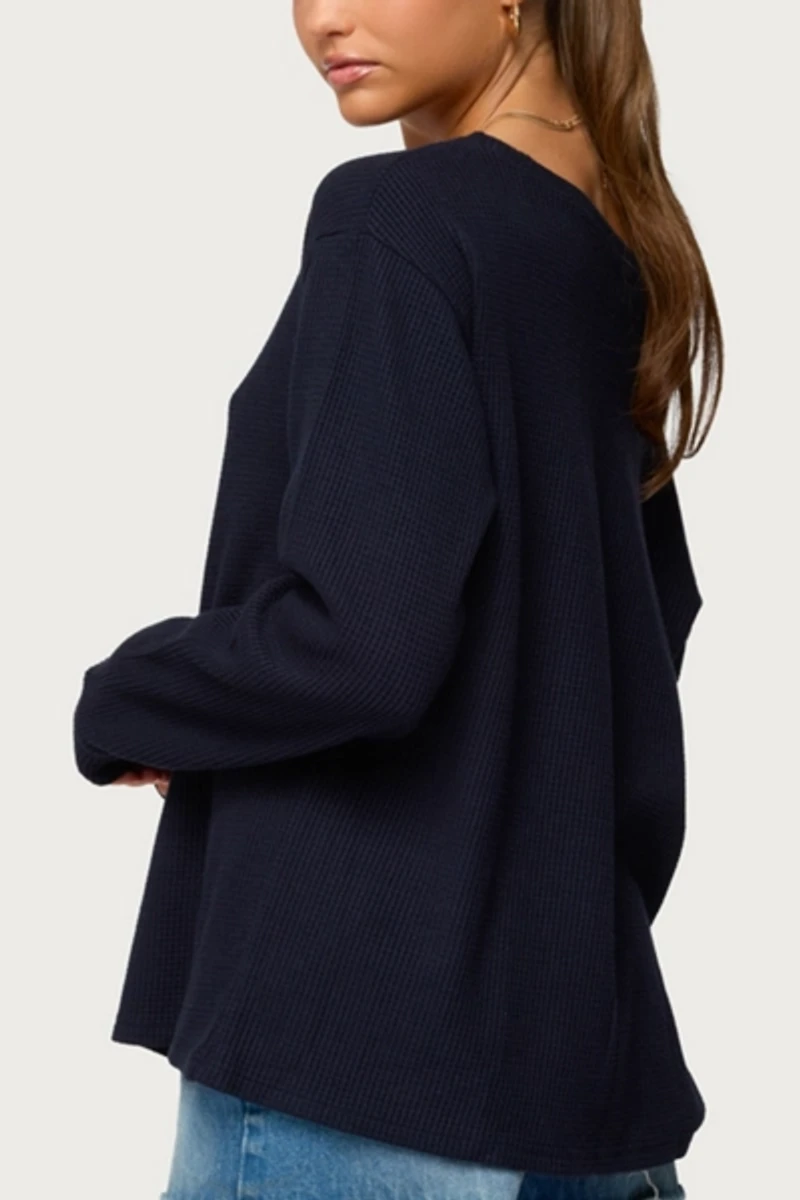 Edikted Damari Off Shoulder Oversized Waffle Top