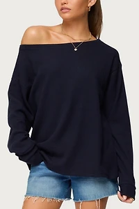 Edikted Damari Off Shoulder Oversized Waffle Top