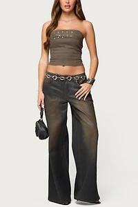 Edikted Nadiya Twill Belted Strapless Top